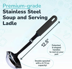 + Lori Greiner No Mess Stainless Steel Soup Ladle with Silicone Handle - Metal Soup Ladle with No Mess Design That Hooks on Side of Any Pot - Cranberry