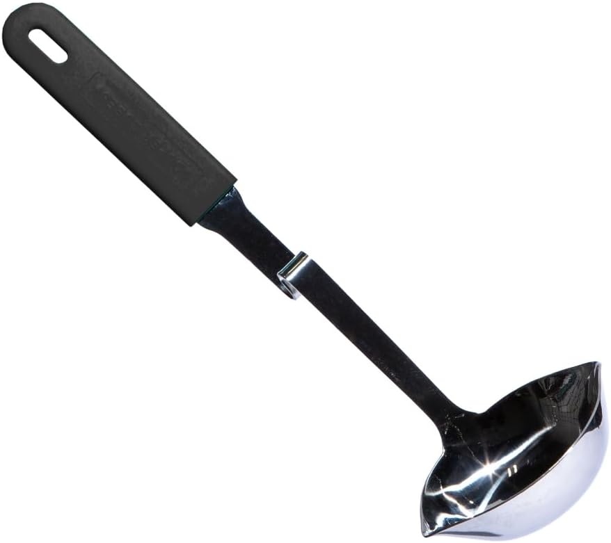 + Lori Greiner No Mess Stainless Steel Soup Ladle with Silicone Handle - Metal Soup Ladle with No Mess Design That Hooks on Side of Any Pot - Cranberry
