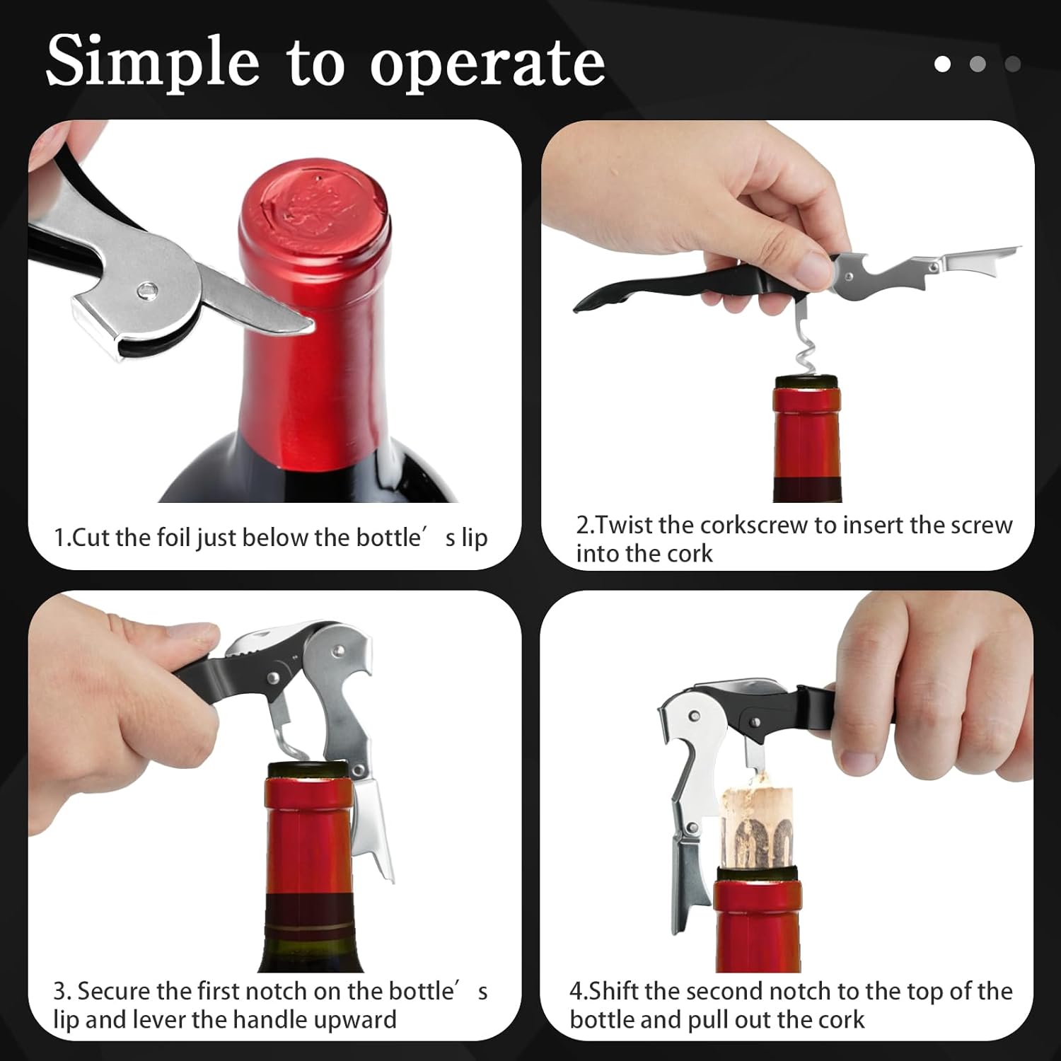 110 Pack Waiter Corkscrew Wine Openers Black Heavy Duty Hinges All in One Double Hinged Tools for Bartenders Servers Sommelier