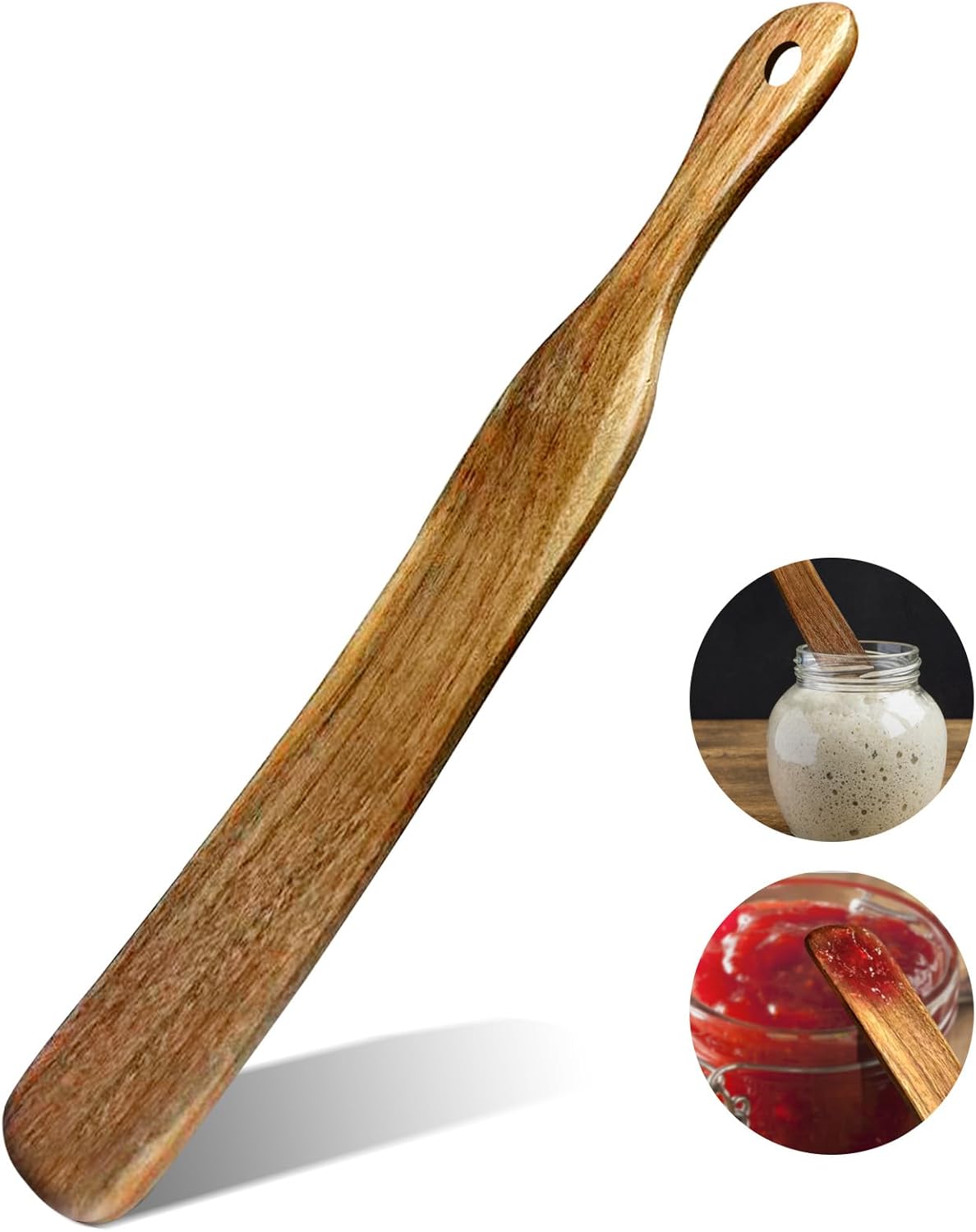 11" Acacia Wood Skinny Spurtle, Sourdough Baking Spatula for Nonstick Pans | Natural acacia wood skinny spurtle, non-scratch for nonstick pans, ideal sourdough starter & baking essential kitchen utensil
