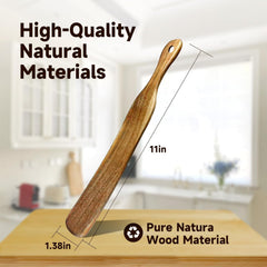 11" Acacia Wood Skinny Spurtle, Sourdough Baking Spatula for Nonstick Pans | Natural acacia wood skinny spurtle, non-scratch for nonstick pans, ideal sourdough starter & baking essential kitchen utensil