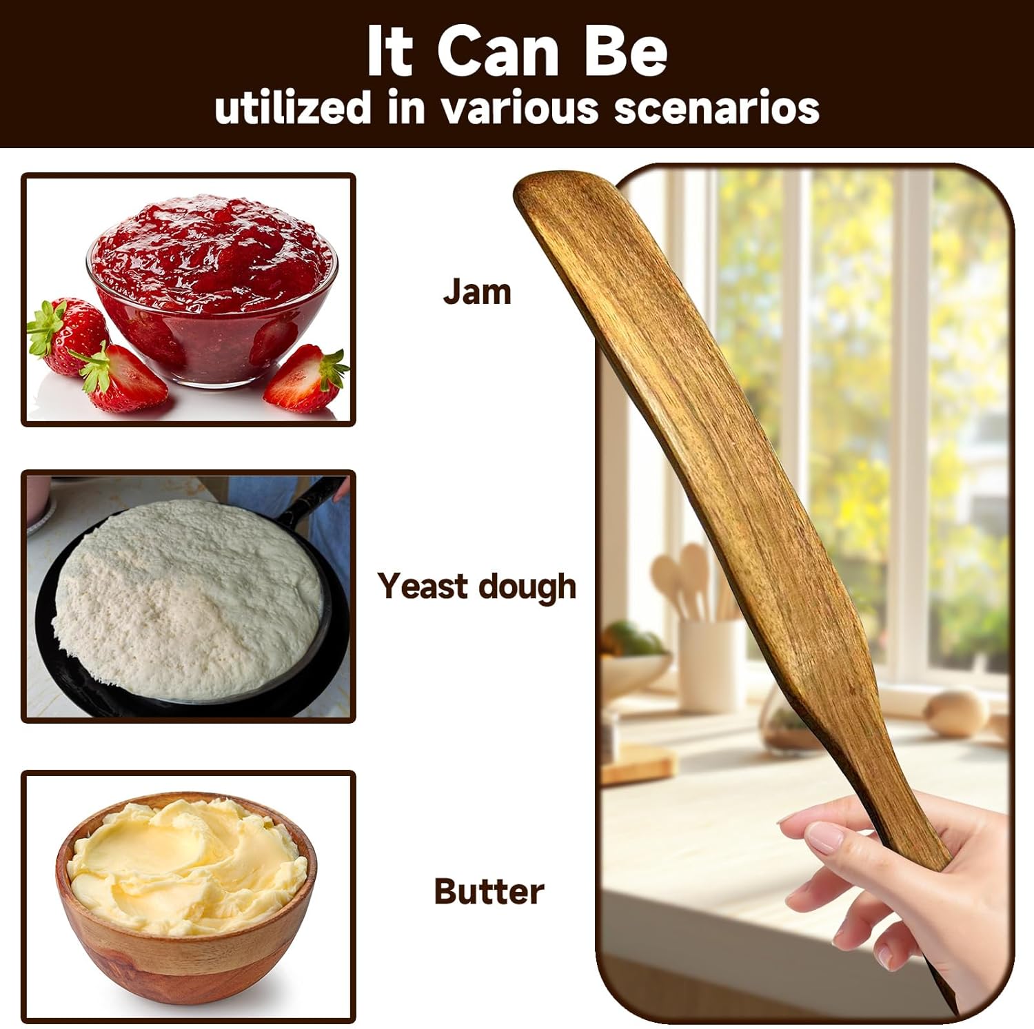 11" Acacia Wood Skinny Spurtle, Sourdough Baking Spatula for Nonstick Pans | Natural acacia wood skinny spurtle, non-scratch for nonstick pans, ideal sourdough starter & baking essential kitchen utensil