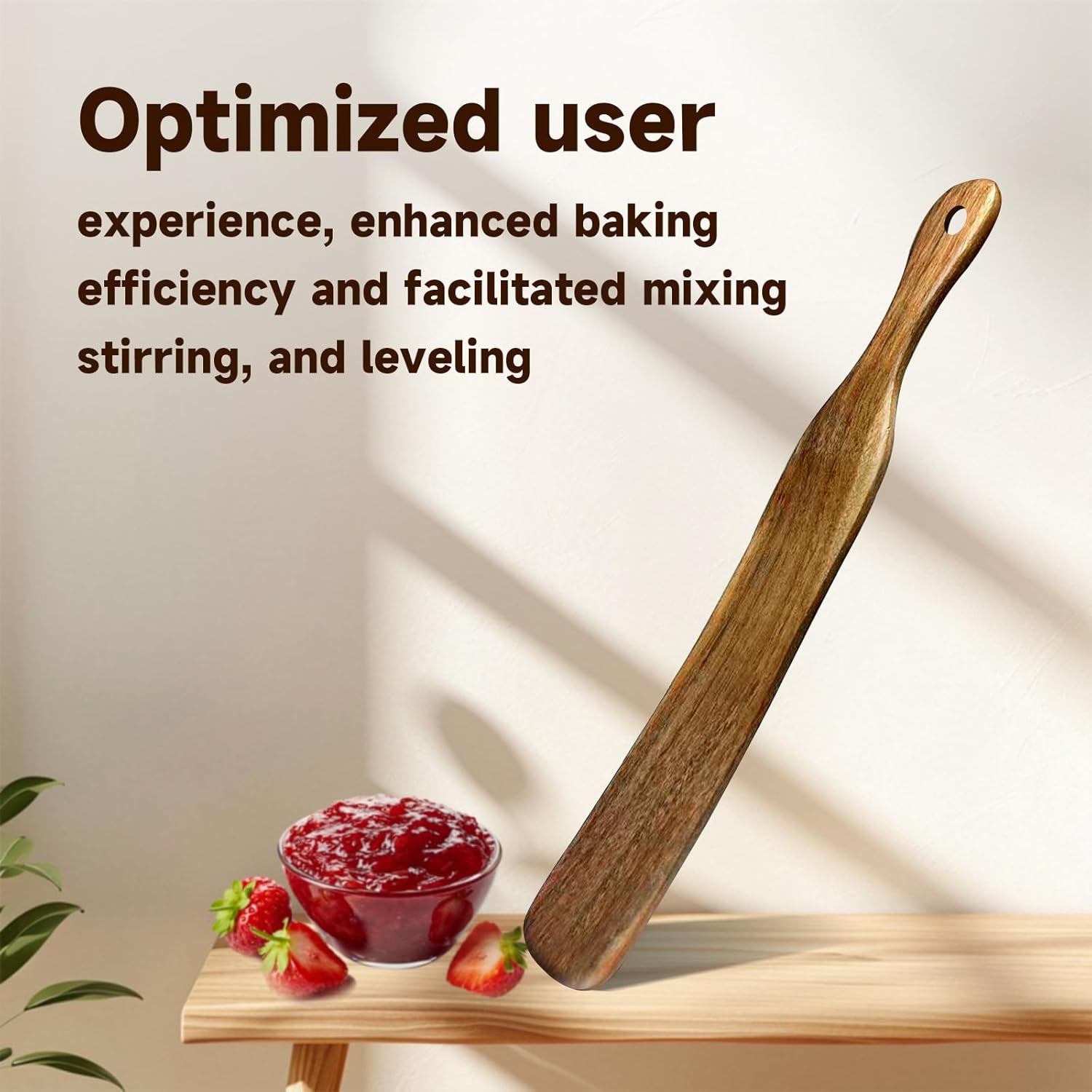 11" Acacia Wood Skinny Spurtle, Sourdough Baking Spatula for Nonstick Pans | Natural acacia wood skinny spurtle, non-scratch for nonstick pans, ideal sourdough starter & baking essential kitchen utensil