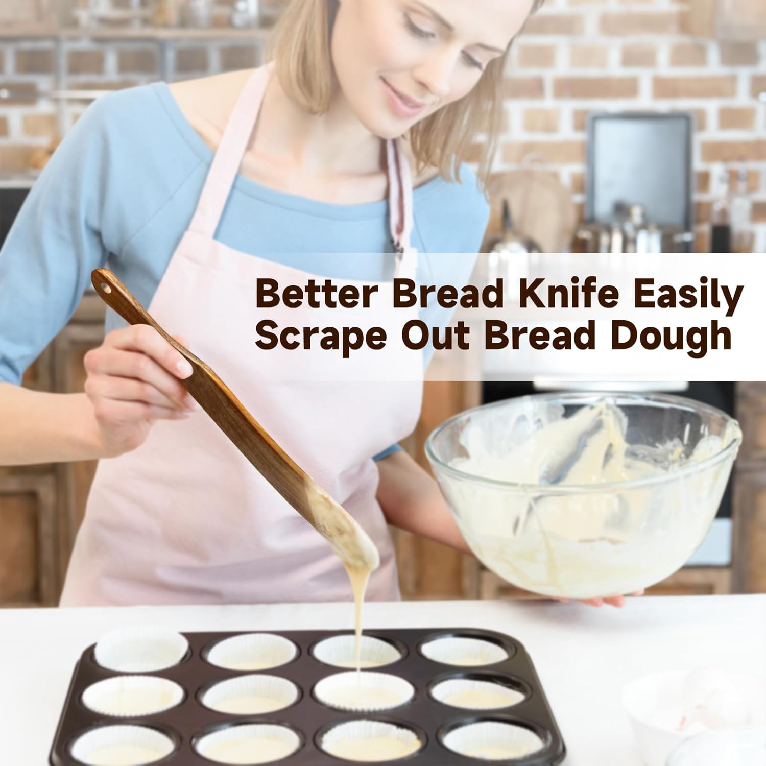 11" Acacia Wood Skinny Spurtle, Sourdough Baking Spatula for Nonstick Pans | Natural acacia wood skinny spurtle, non-scratch for nonstick pans, ideal sourdough starter & baking essential kitchen utensil