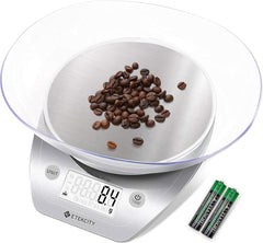0.1g Food Kitchen Scale, Bowl, Digital Grams and Ounces for Weight Loss, Dieting, Baking, Cooking, and Meal Prep, 11lb/5kg, Stainless Steel Silver