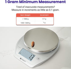 0.1g Food Kitchen Scale, Bowl, Digital Grams and Ounces for Weight Loss, Dieting, Baking, Cooking, and Meal Prep, 11lb/5kg, Stainless Steel Silver