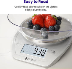 0.1g Food Kitchen Scale, Bowl, Digital Grams and Ounces for Weight Loss, Dieting, Baking, Cooking, and Meal Prep, 11lb/5kg, Stainless Steel Silver
