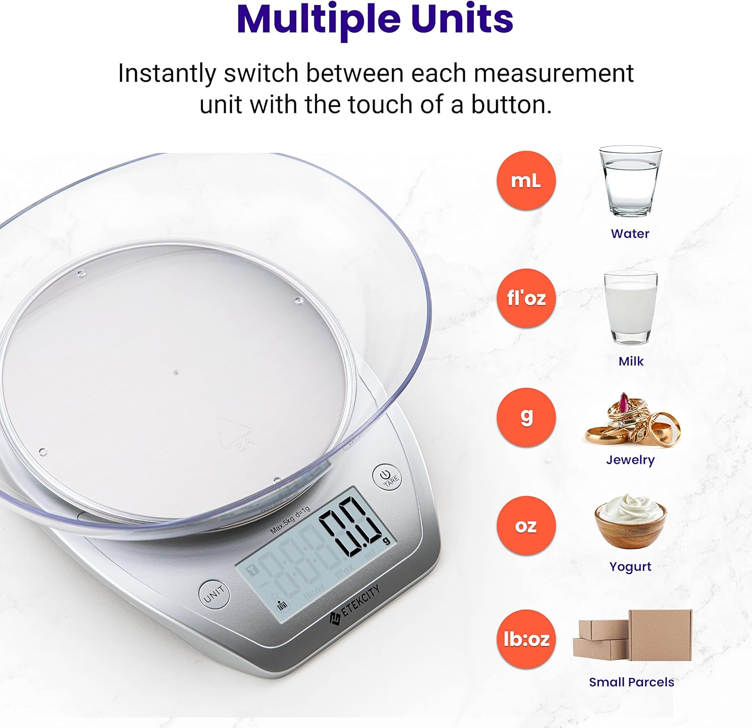 0.1g Food Kitchen Scale, Bowl, Digital Grams and Ounces for Weight Loss, Dieting, Baking, Cooking, and Meal Prep, 11lb/5kg, Stainless Steel Silver