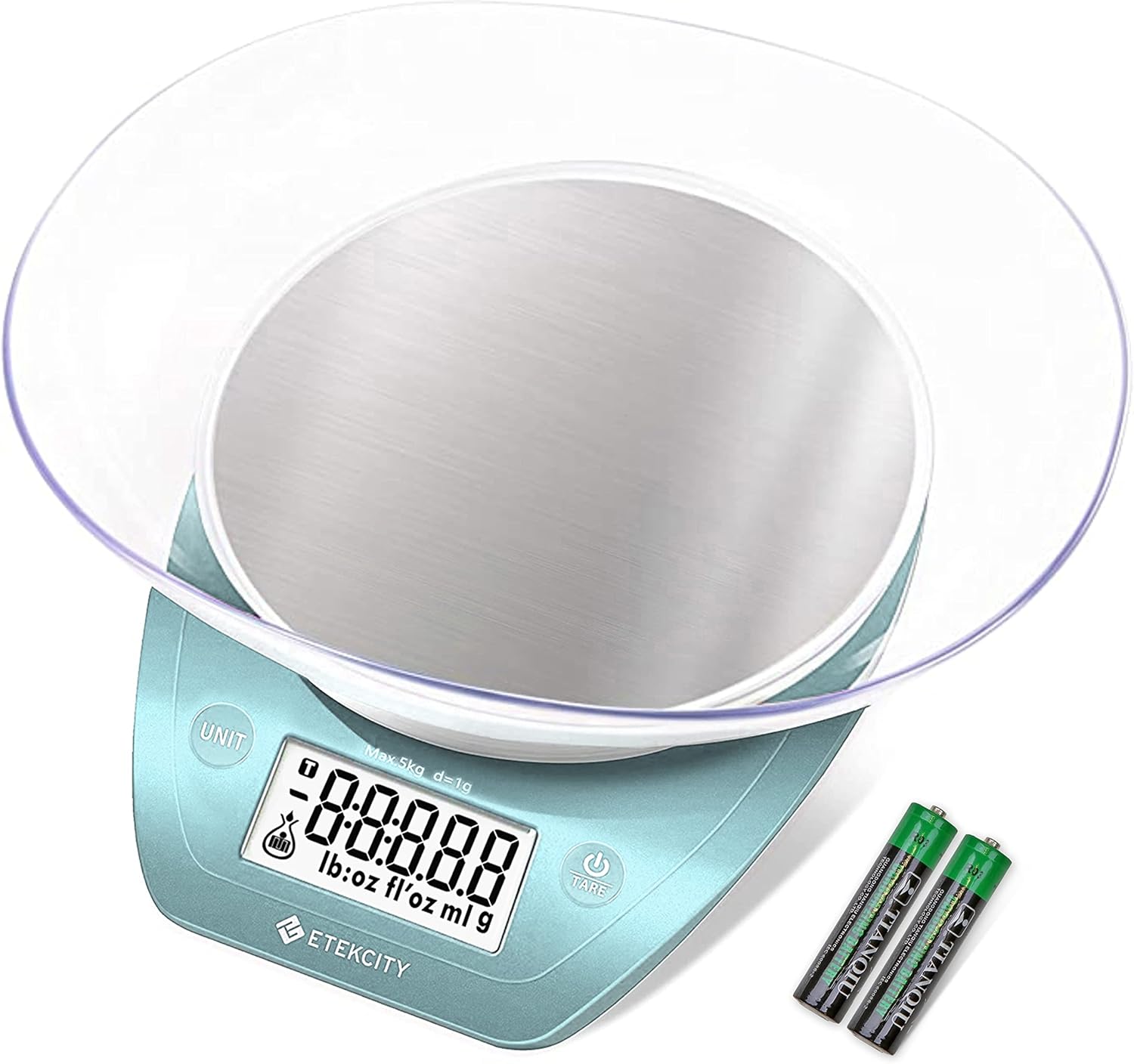 0.1g Food Kitchen Scale, Bowl, Digital Grams and Ounces for Weight Loss, Dieting, Baking, Cooking, and Meal Prep, 11lb/5kg, Stainless Steel Silver