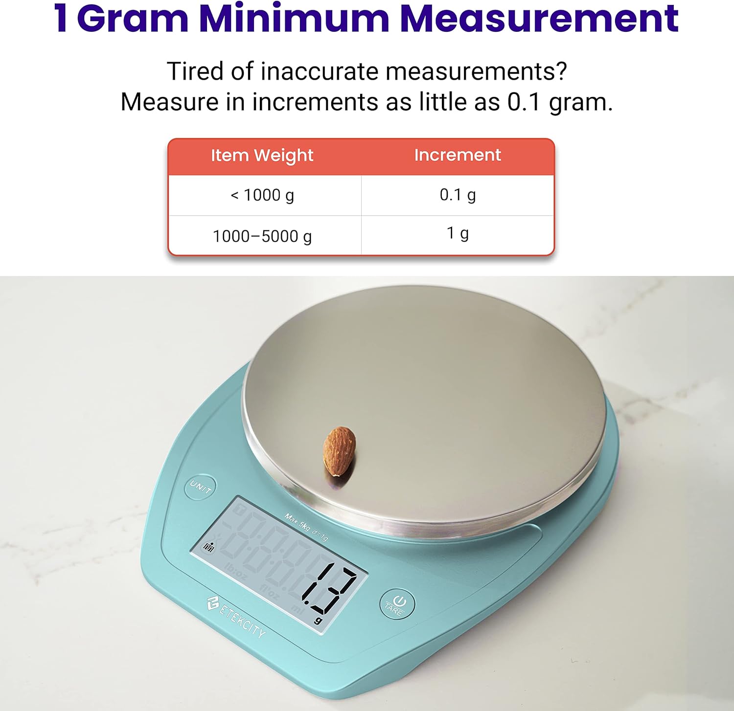 0.1g Food Kitchen Scale, Bowl, Digital Grams and Ounces for Weight Loss, Dieting, Baking, Cooking, and Meal Prep, 11lb/5kg, Stainless Steel Silver