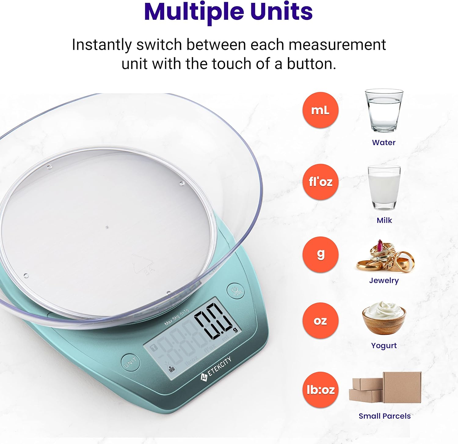0.1g Food Kitchen Scale, Bowl, Digital Grams and Ounces for Weight Loss, Dieting, Baking, Cooking, and Meal Prep, 11lb/5kg, Stainless Steel Silver