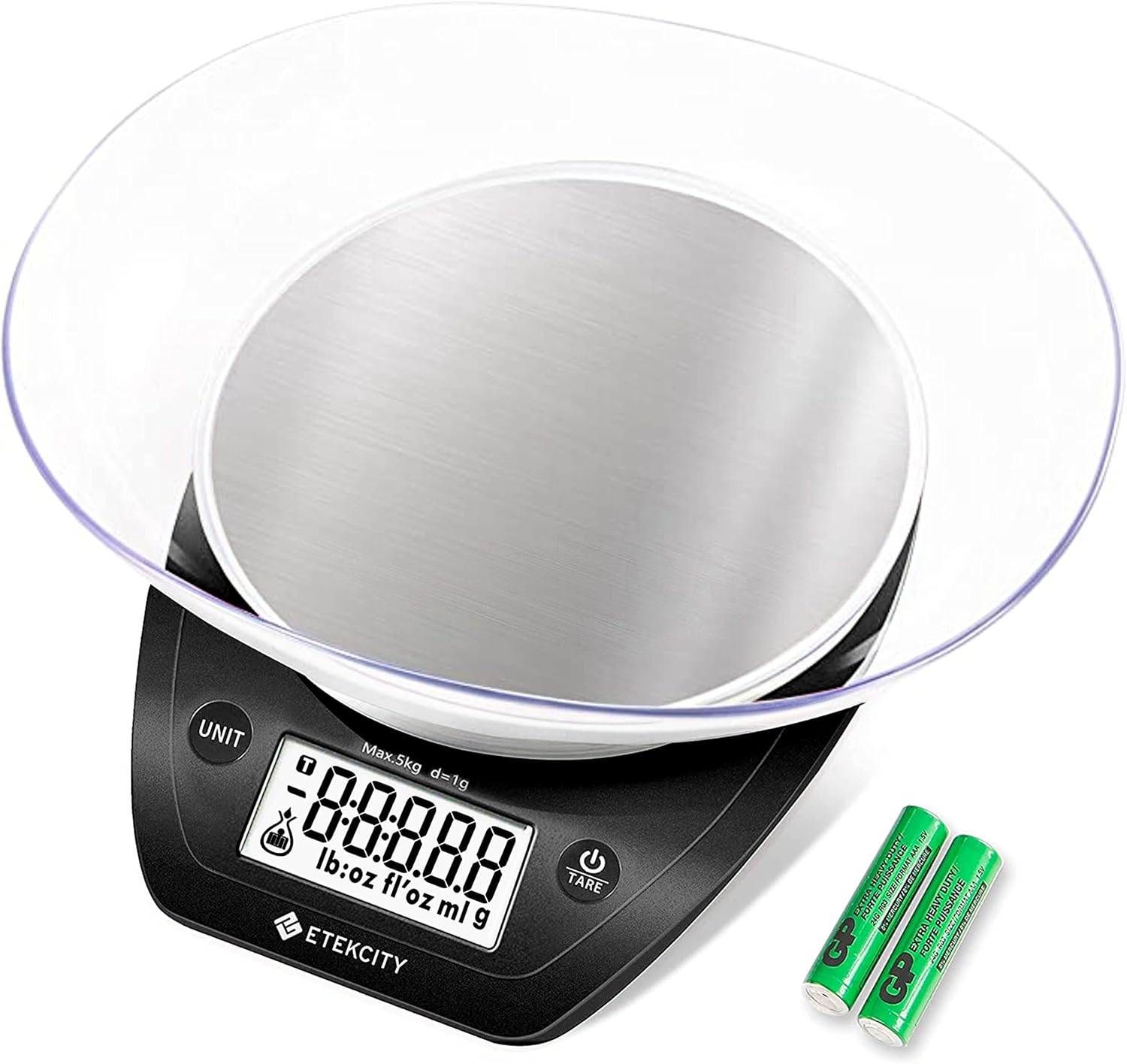 0.1g Food Kitchen Scale, Bowl, Digital Grams and Ounces for Weight Loss, Dieting, Baking, Cooking, and Meal Prep, 11lb/5kg, Stainless Steel Silver