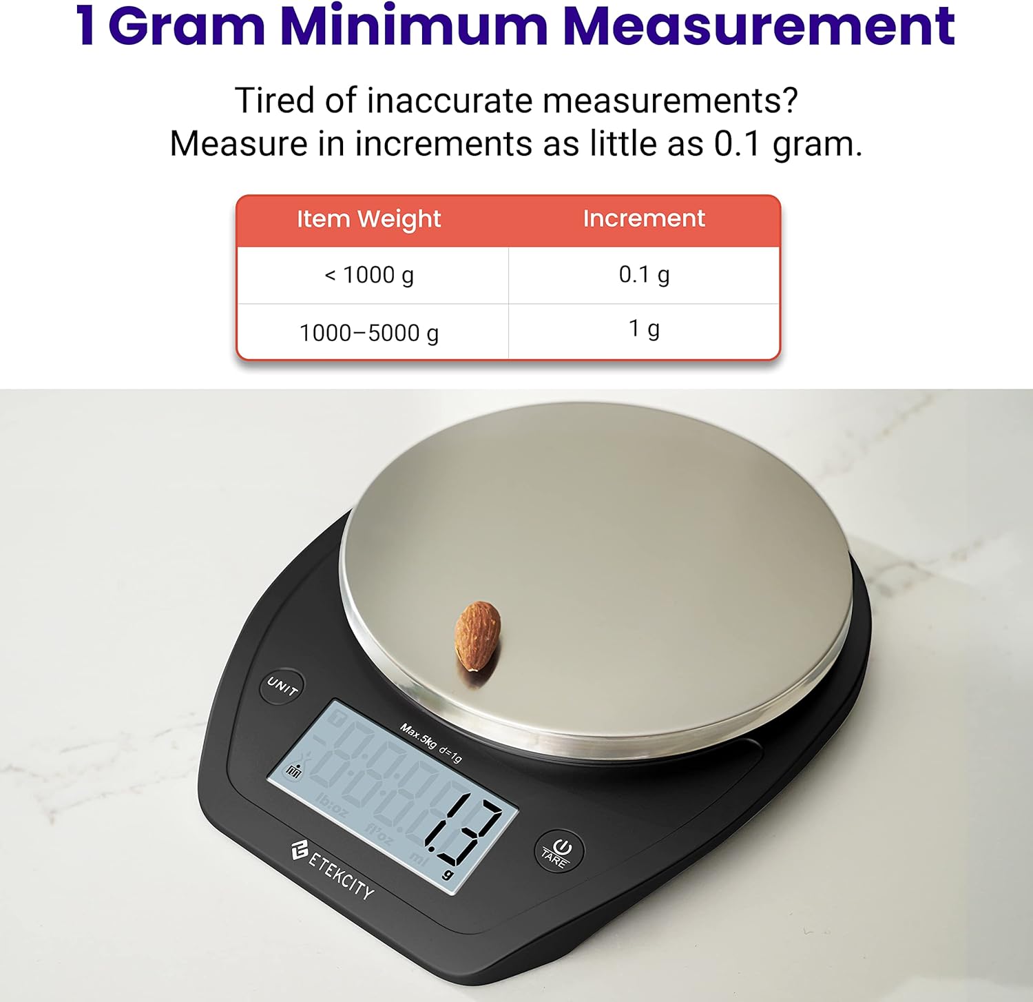 0.1g Food Kitchen Scale, Bowl, Digital Grams and Ounces for Weight Loss, Dieting, Baking, Cooking, and Meal Prep, 11lb/5kg, Stainless Steel Silver