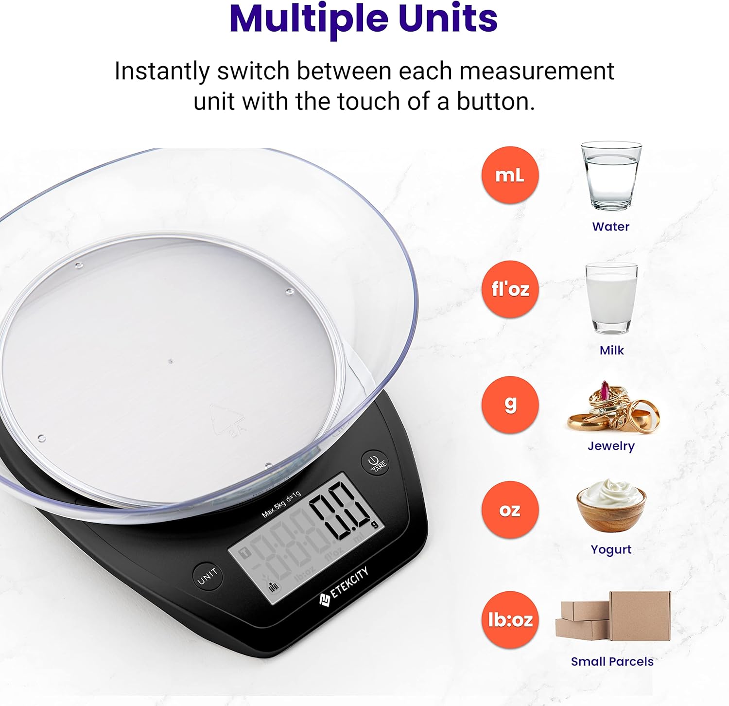 0.1g Food Kitchen Scale, Bowl, Digital Grams and Ounces for Weight Loss, Dieting, Baking, Cooking, and Meal Prep, 11lb/5kg, Stainless Steel Silver