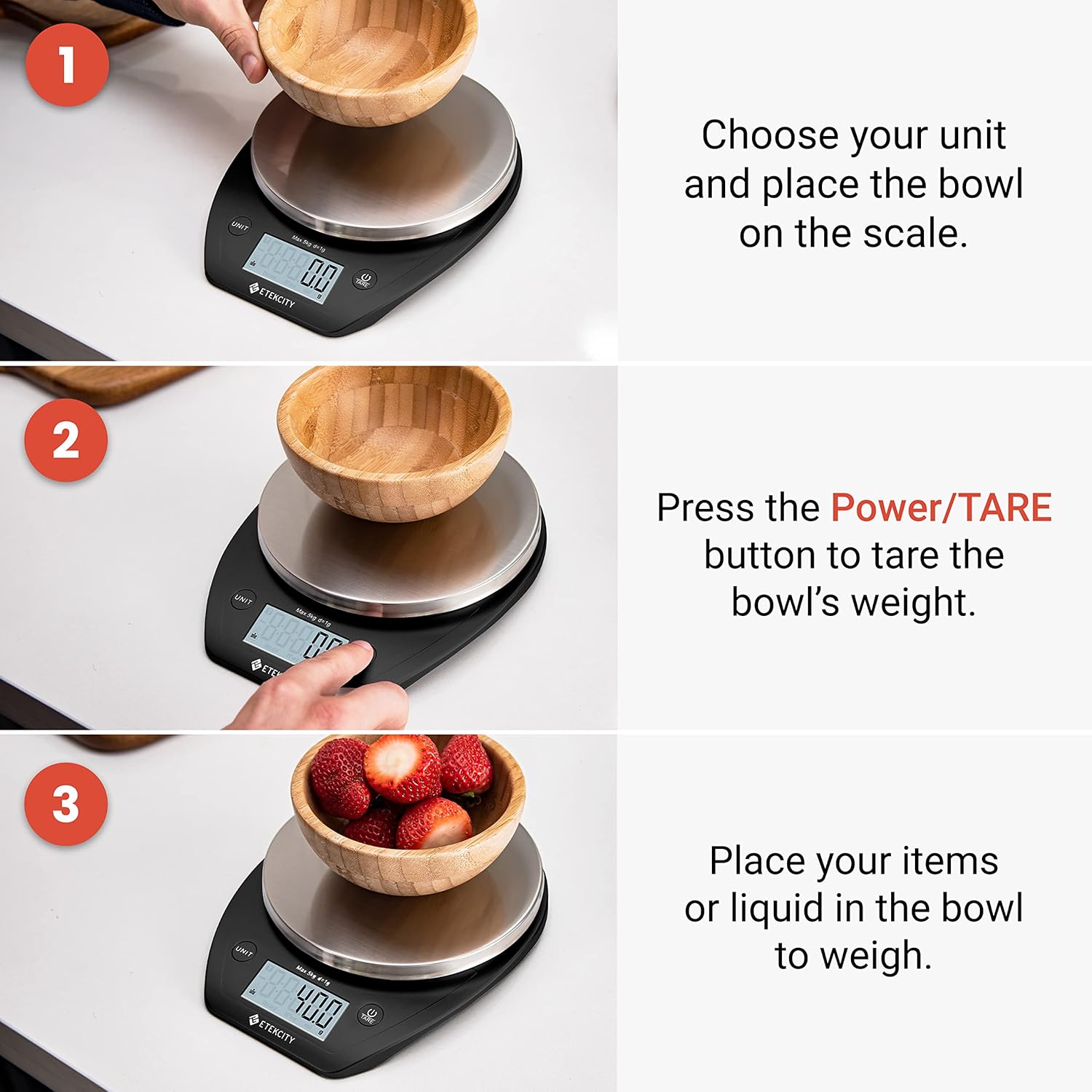 0.1g Food Kitchen Scale, Bowl, Digital Grams and Ounces for Weight Loss, Dieting, Baking, Cooking, and Meal Prep, 11lb/5kg, Stainless Steel Silver