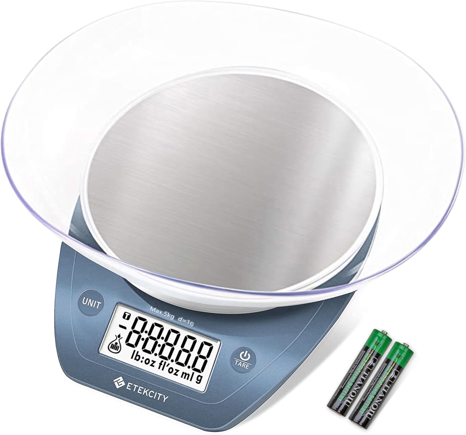 0.1g Food Kitchen Scale, Bowl, Digital Grams and Ounces for Weight Loss, Dieting, Baking, Cooking, and Meal Prep, 11lb/5kg, Stainless Steel Silver