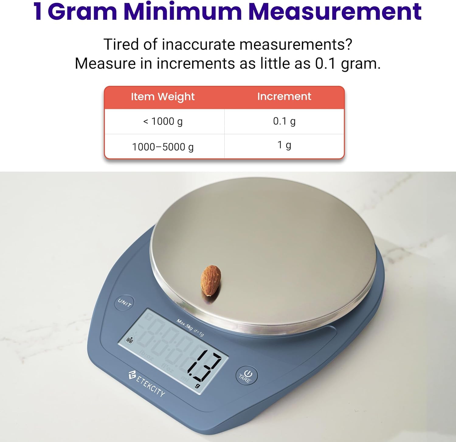 0.1g Food Kitchen Scale, Bowl, Digital Grams and Ounces for Weight Loss, Dieting, Baking, Cooking, and Meal Prep, 11lb/5kg, Stainless Steel Silver