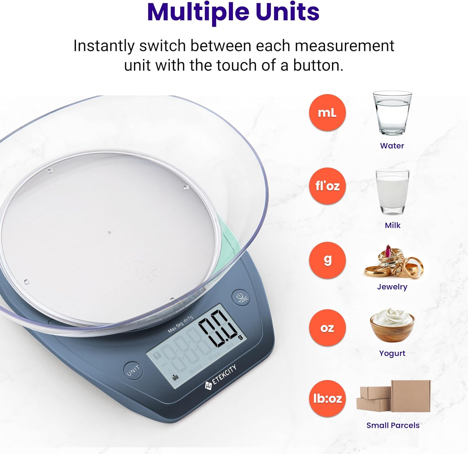 0.1g Food Kitchen Scale, Bowl, Digital Grams and Ounces for Weight Loss, Dieting, Baking, Cooking, and Meal Prep, 11lb/5kg, Stainless Steel Silver