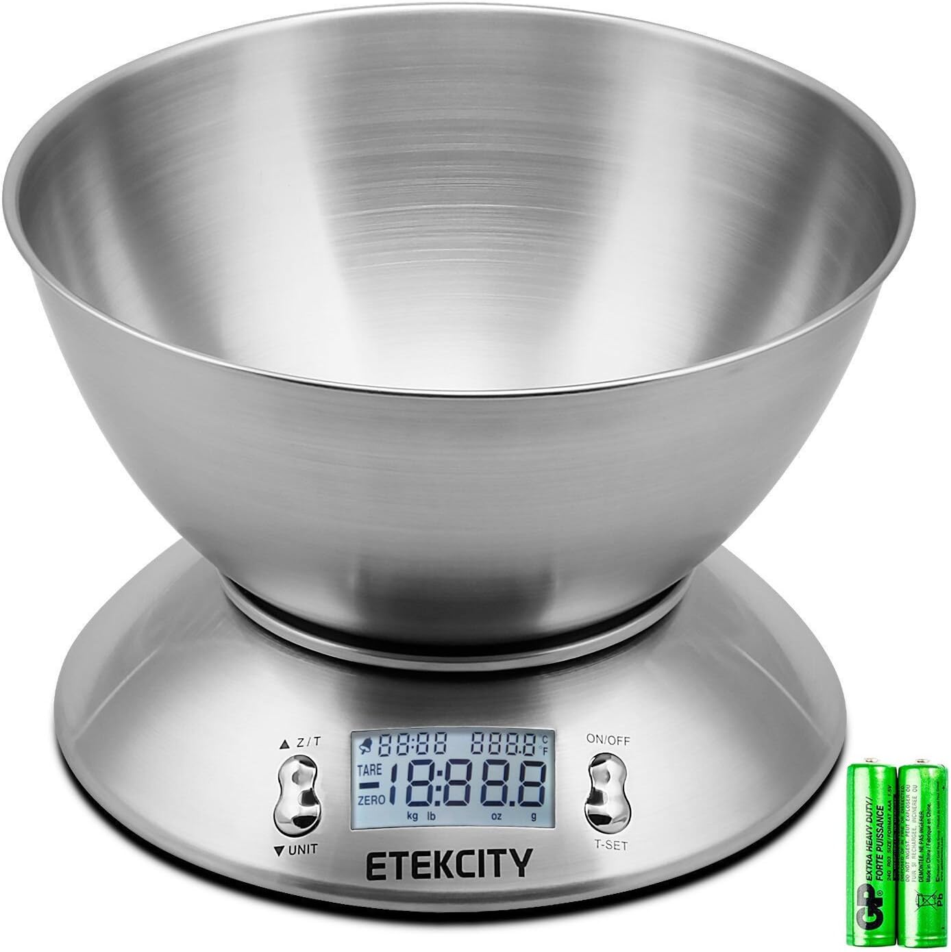 0.1g Food Kitchen Scale, Bowl, Digital Grams and Ounces for Weight Loss, Dieting, Baking, Cooking, and Meal Prep, 11lb/5kg, Stainless Steel Silver
