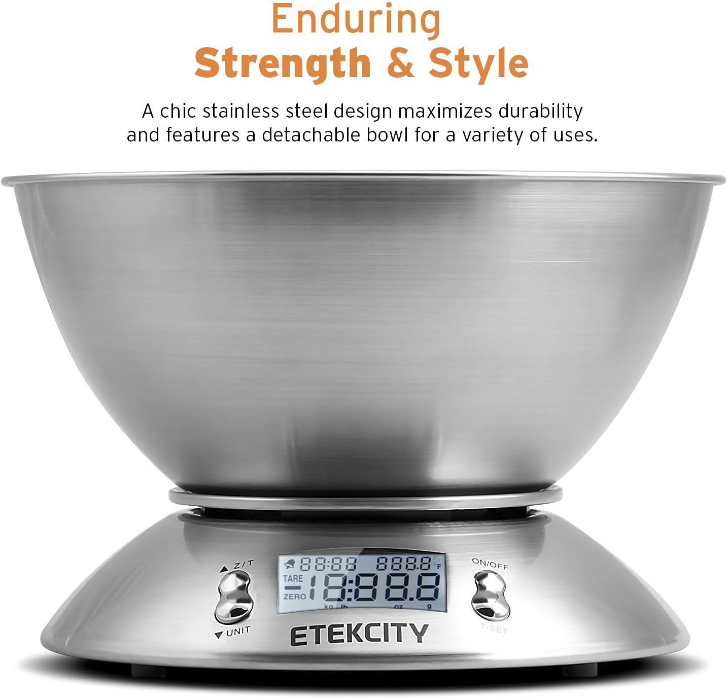 0.1g Food Kitchen Scale, Bowl, Digital Grams and Ounces for Weight Loss, Dieting, Baking, Cooking, and Meal Prep, 11lb/5kg, Stainless Steel Silver
