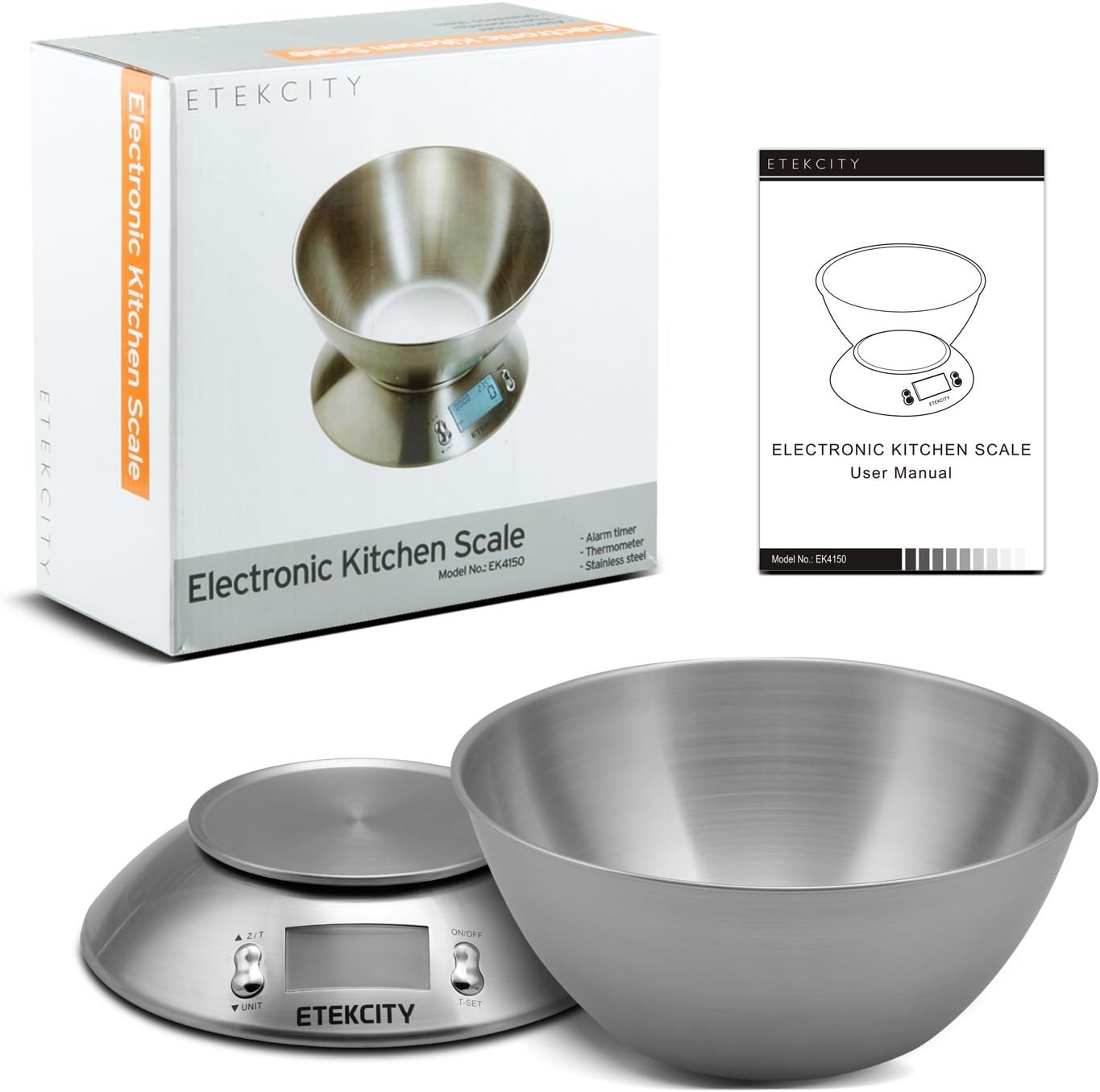 0.1g Food Kitchen Scale, Bowl, Digital Grams and Ounces for Weight Loss, Dieting, Baking, Cooking, and Meal Prep, 11lb/5kg, Stainless Steel Silver
