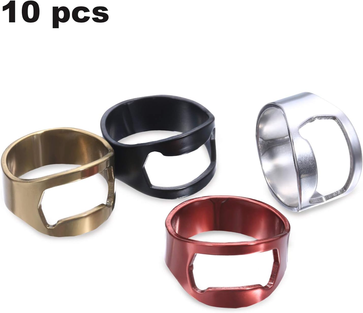 10 Pieces Bottle Opener Ring stainless Steel Beer Finger Bottle Opener Colorful for Party Present Supplies(Black,Silver,Red, Yellow, Blue)
