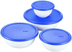 07479406 8 Piece Covered Bowl Set, White & Blue