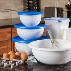 07479406 8 Piece Covered Bowl Set, White & Blue