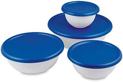 07479406 8 Piece Covered Bowl Set, White & Blue