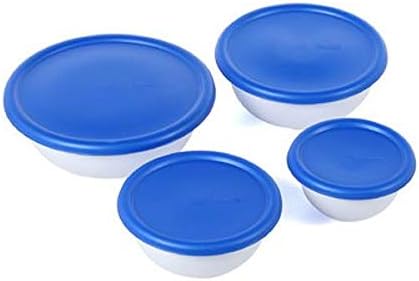 07479406 8 Piece Covered Bowl Set, White & Blue