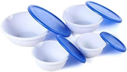 07479406 8 Piece Covered Bowl Set, White & Blue