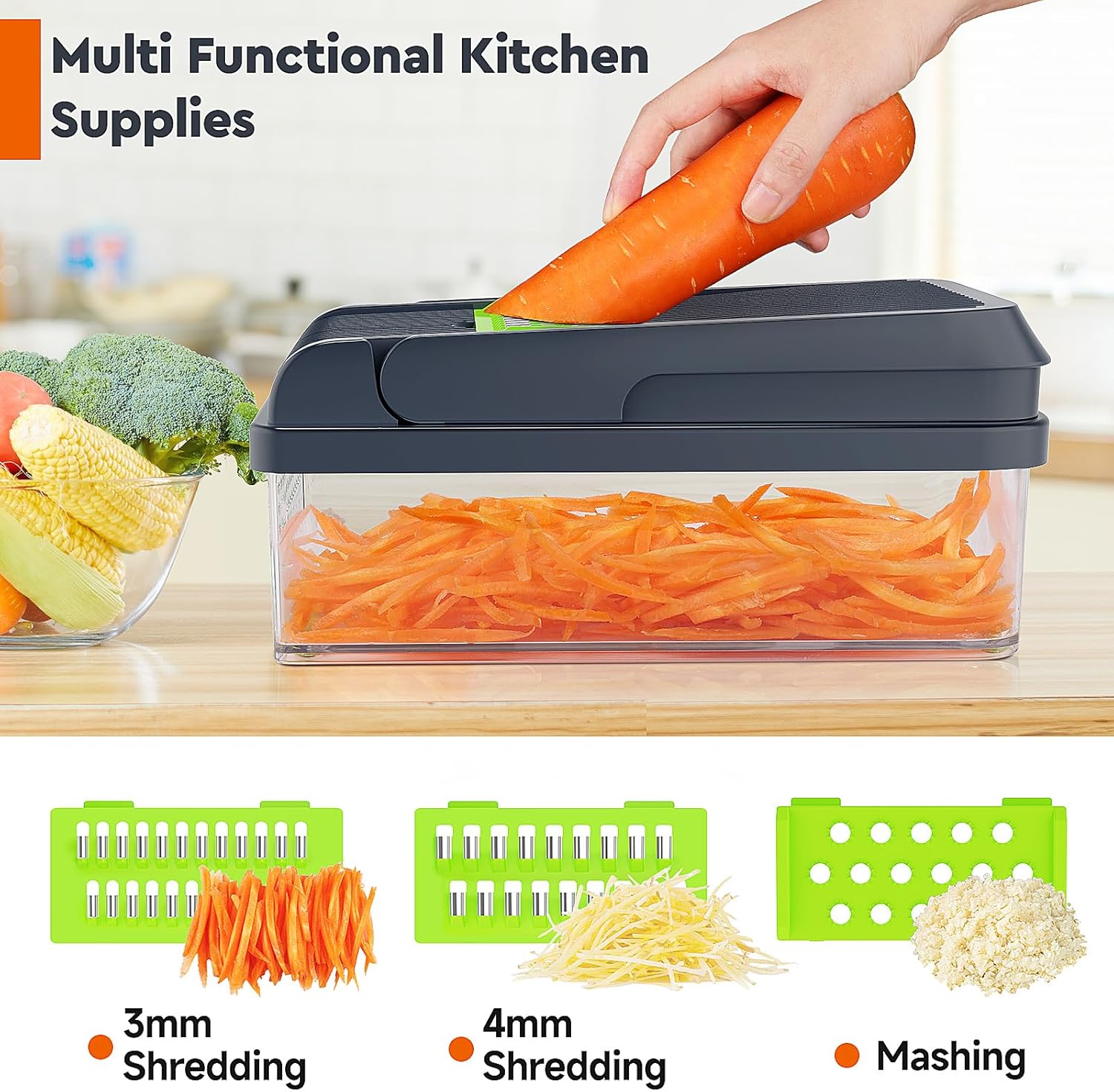 12-in-1 Vegetable Chopper, Food Veggie Chopper With Container | Kitchen Prep Tool, Cheese Grater, Home Essentials & Kitchen Gadgets, with Sharp Stainless Steel Blades(7 Blades, Green)