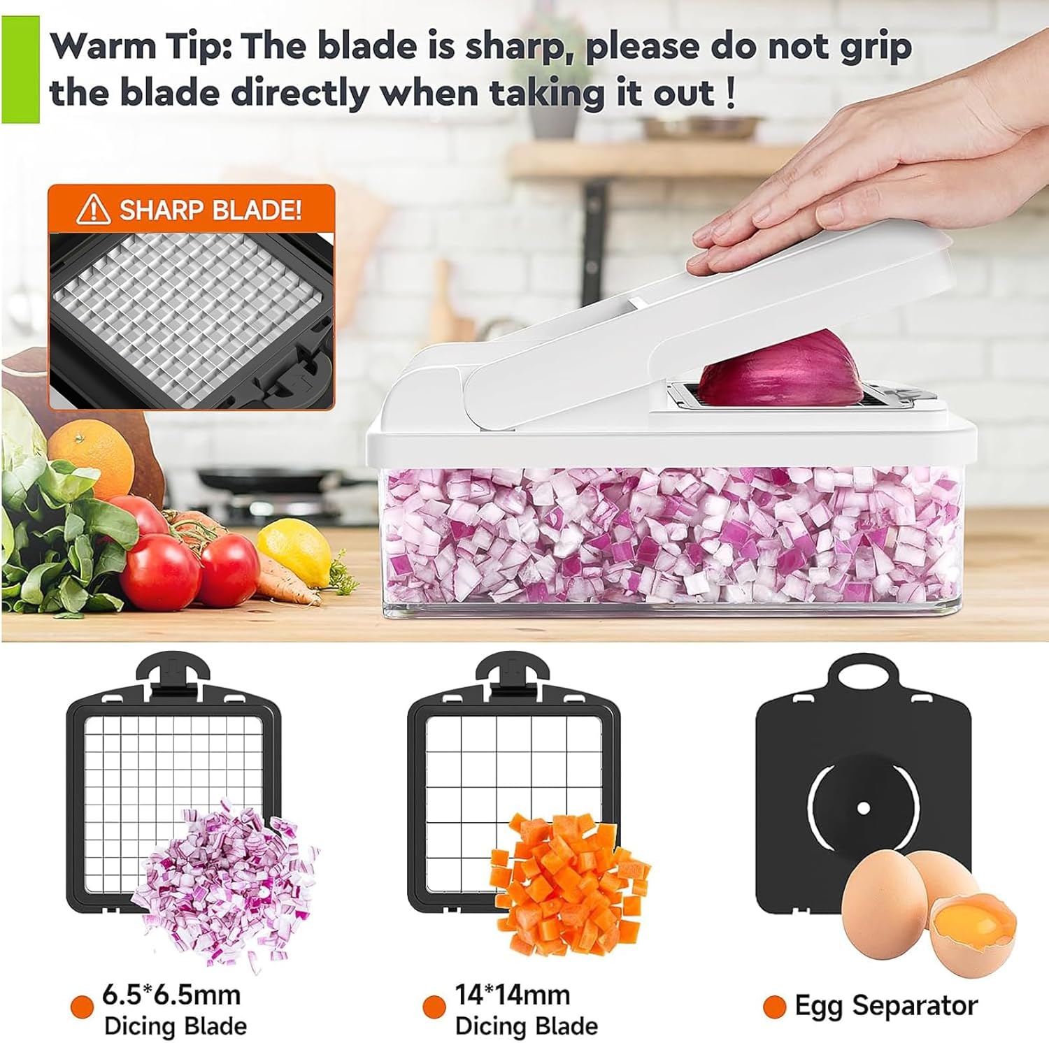 12-in-1 Vegetable Chopper, Food Veggie Chopper With Container | Kitchen Prep Tool, Cheese Grater, Home Essentials & Kitchen Gadgets, with Sharp Stainless Steel Blades(7 Blades, Green)