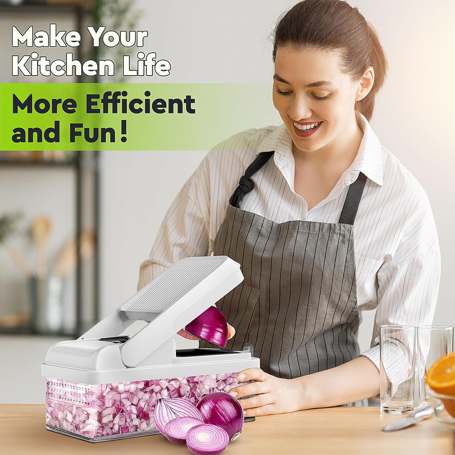 12-in-1 Vegetable Chopper, Food Veggie Chopper With Container | Kitchen Prep Tool, Cheese Grater, Home Essentials & Kitchen Gadgets, with Sharp Stainless Steel Blades(7 Blades, Green)