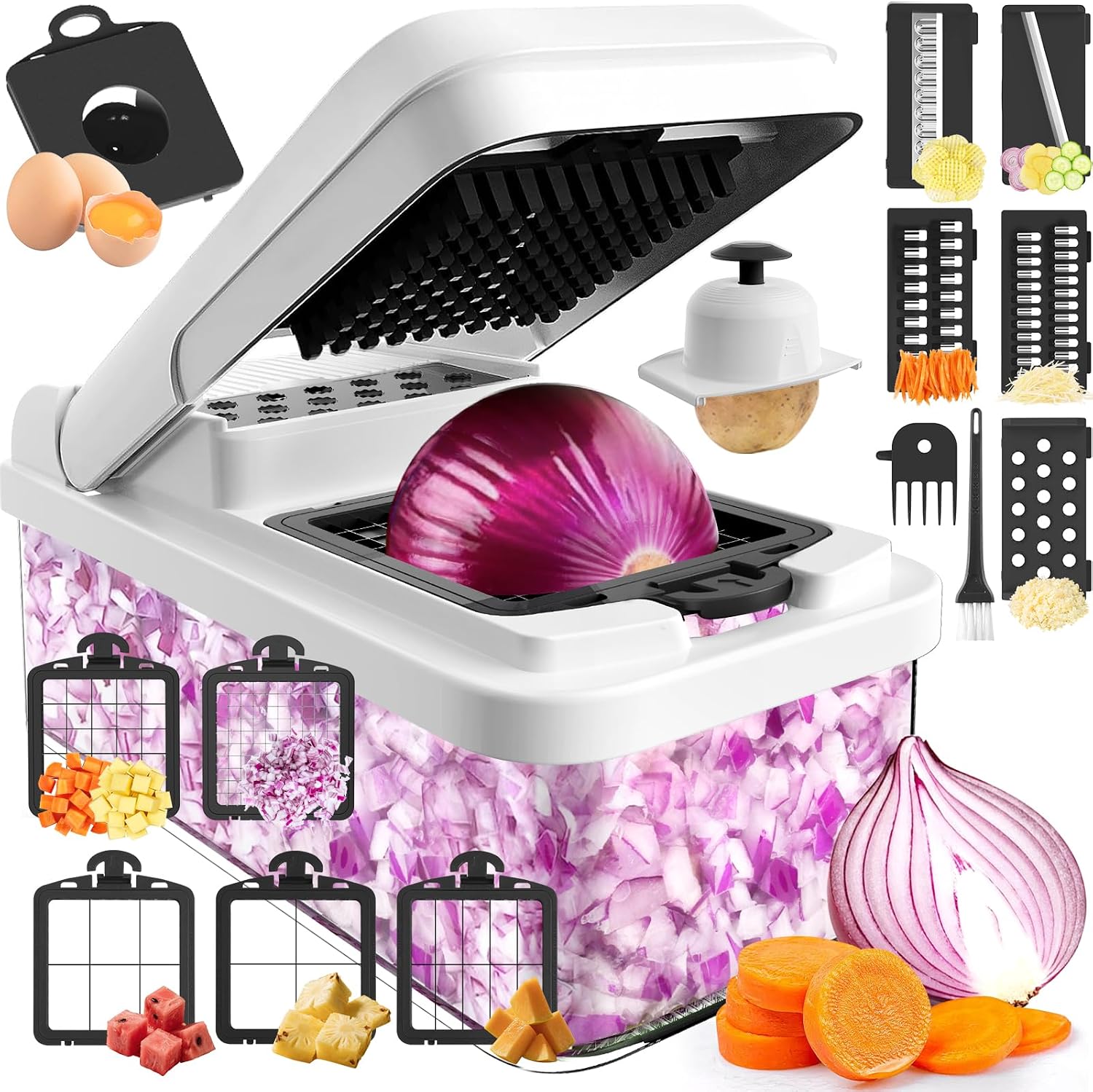 12-in-1 Vegetable Chopper, Food Veggie Chopper With Container | Kitchen Prep Tool, Cheese Grater, Home Essentials & Kitchen Gadgets, with Sharp Stainless Steel Blades(7 Blades, Green)