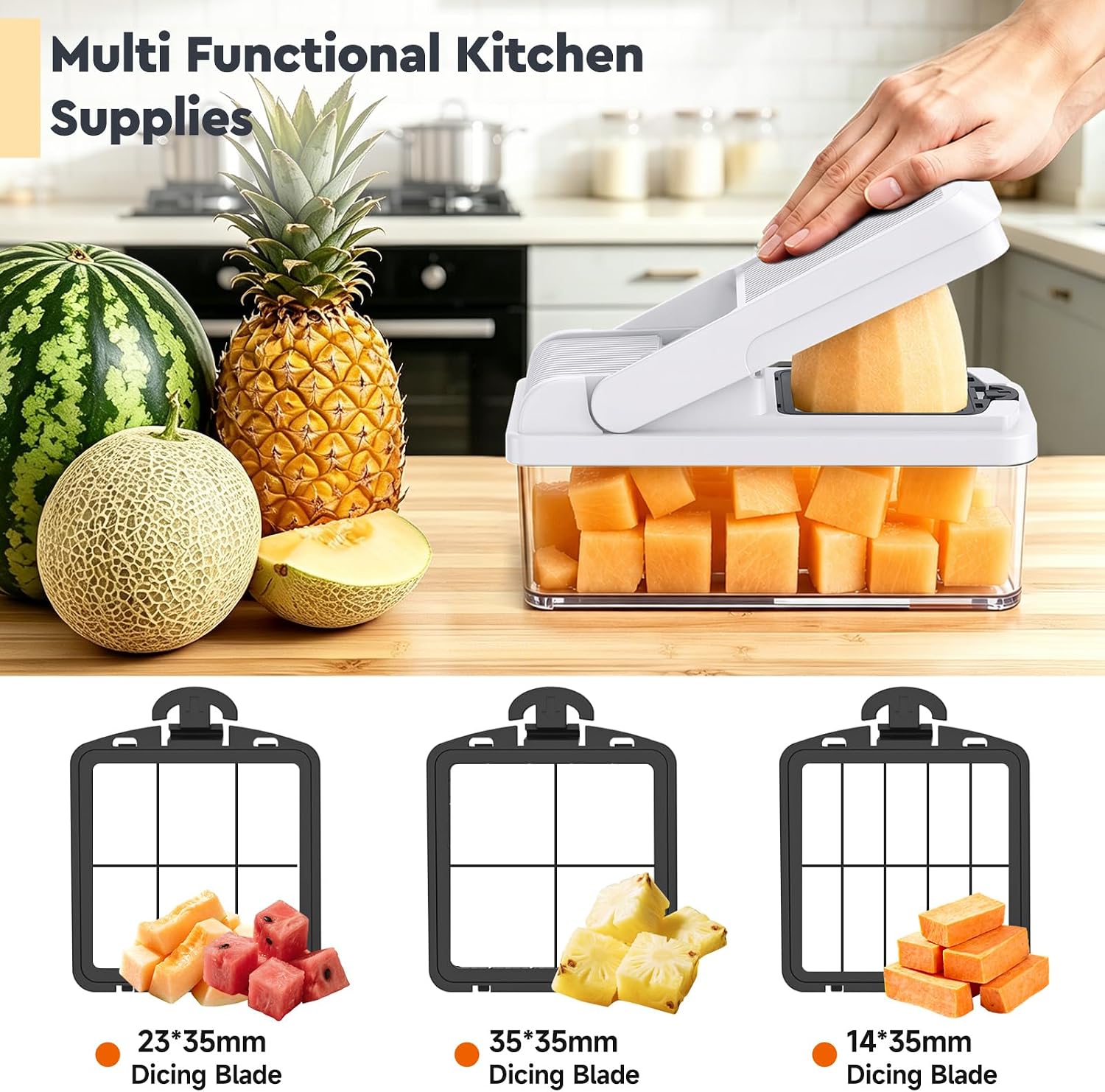 12-in-1 Vegetable Chopper, Food Veggie Chopper With Container | Kitchen Prep Tool, Cheese Grater, Home Essentials & Kitchen Gadgets, with Sharp Stainless Steel Blades(7 Blades, Green)