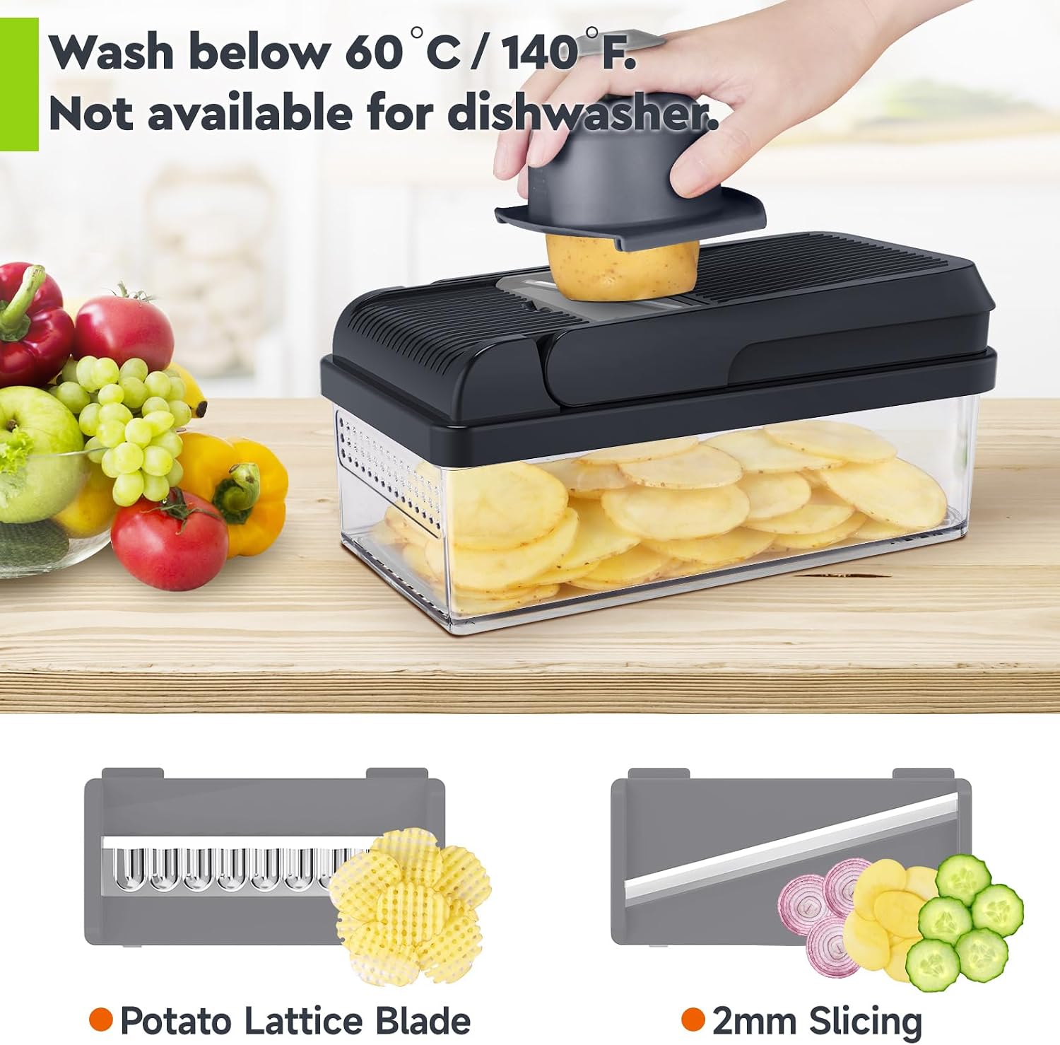 12-in-1 Vegetable Chopper, Food Veggie Chopper With Container | Kitchen Prep Tool, Cheese Grater, Home Essentials & Kitchen Gadgets, with Sharp Stainless Steel Blades(7 Blades, Green)