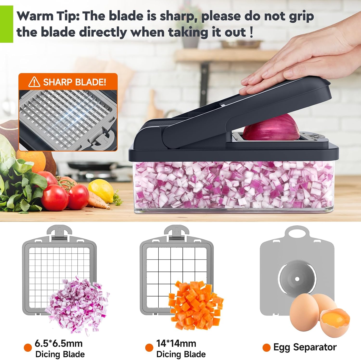 12-in-1 Vegetable Chopper, Food Veggie Chopper With Container | Kitchen Prep Tool, Cheese Grater, Home Essentials & Kitchen Gadgets, with Sharp Stainless Steel Blades(7 Blades, Green)