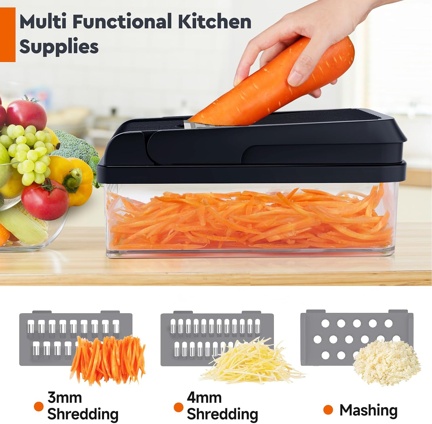 12-in-1 Vegetable Chopper, Food Veggie Chopper With Container | Kitchen Prep Tool, Cheese Grater, Home Essentials & Kitchen Gadgets, with Sharp Stainless Steel Blades(7 Blades, Green)