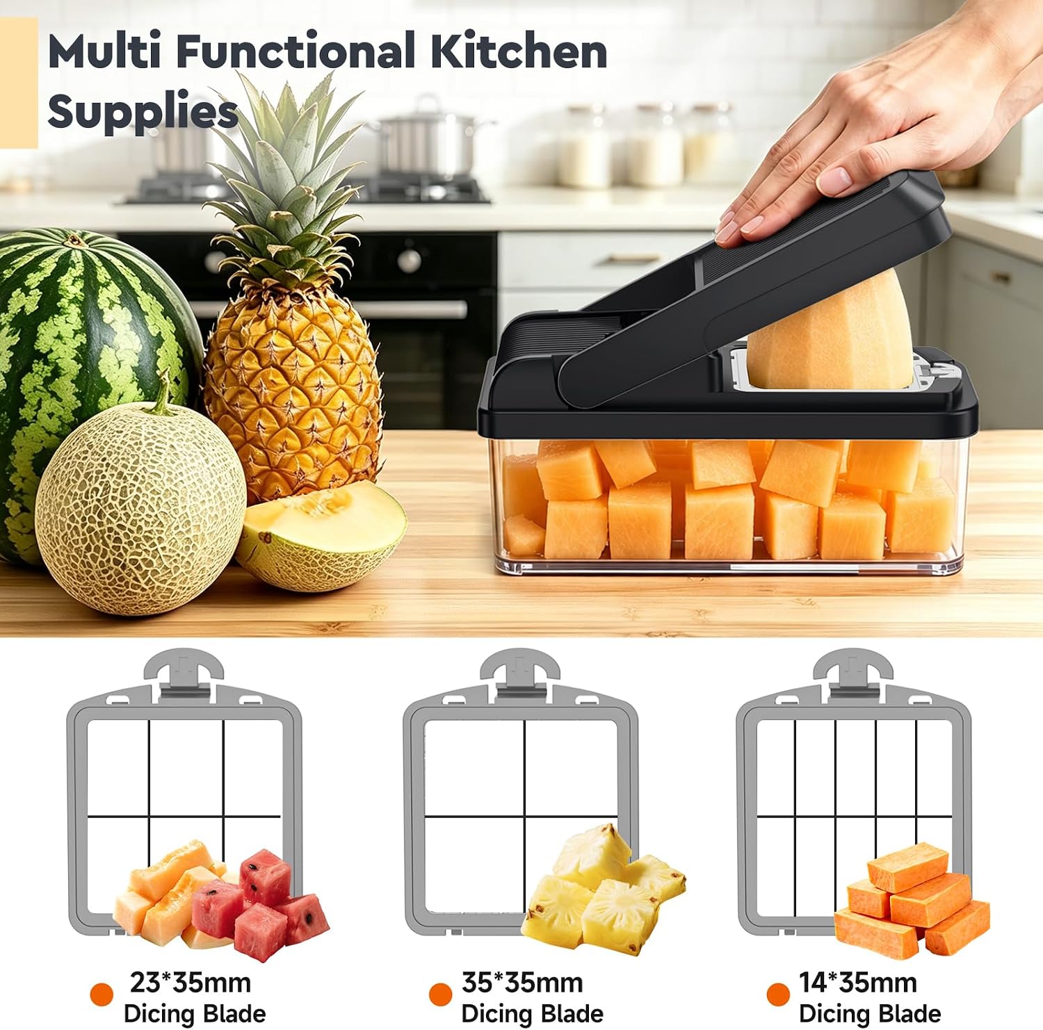 12-in-1 Vegetable Chopper, Food Veggie Chopper With Container | Kitchen Prep Tool, Cheese Grater, Home Essentials & Kitchen Gadgets, with Sharp Stainless Steel Blades(7 Blades, Green)