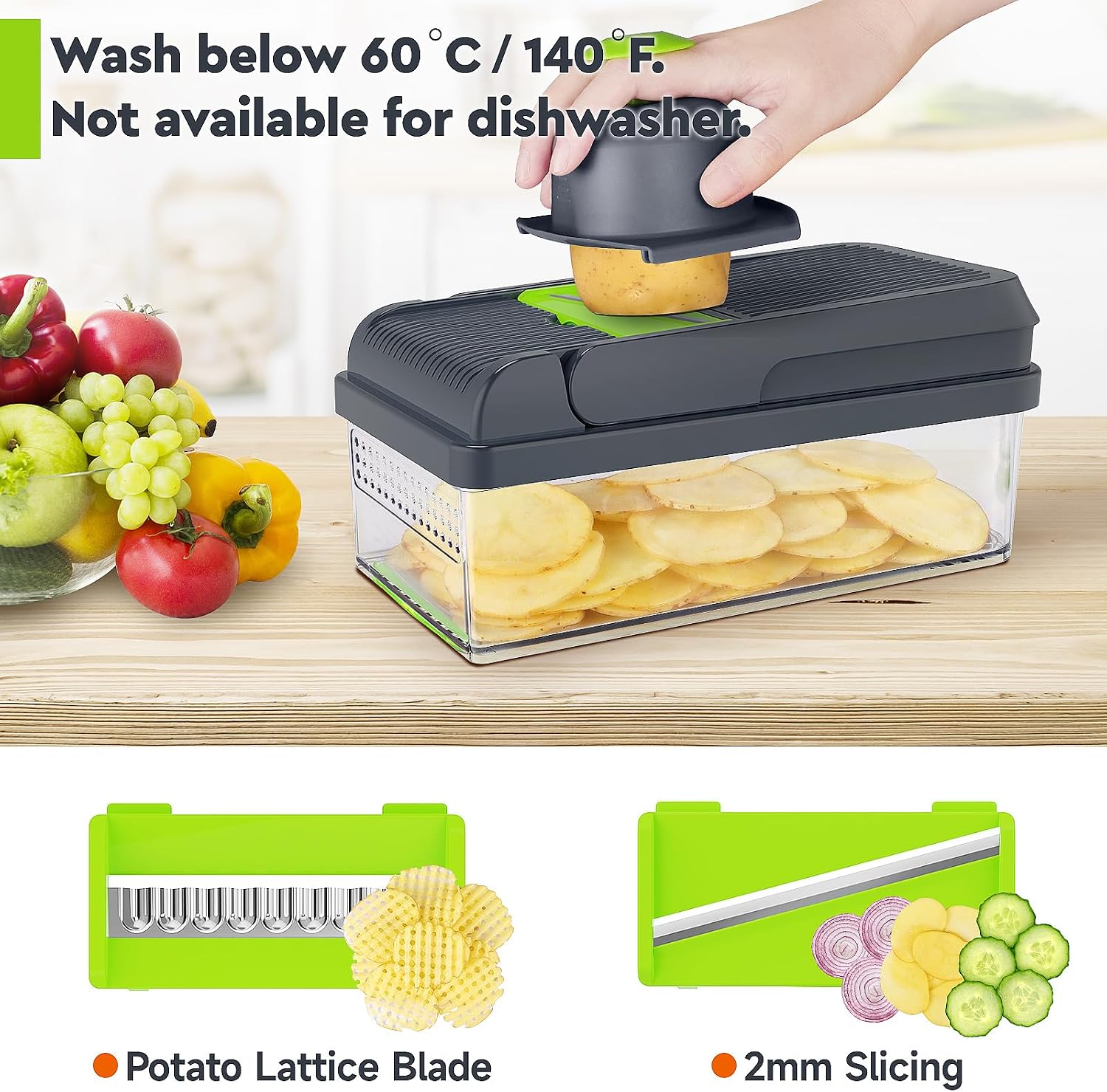 12-in-1 Vegetable Chopper, Food Veggie Chopper With Container | Kitchen Prep Tool, Cheese Grater, Home Essentials & Kitchen Gadgets, with Sharp Stainless Steel Blades(7 Blades, Green)