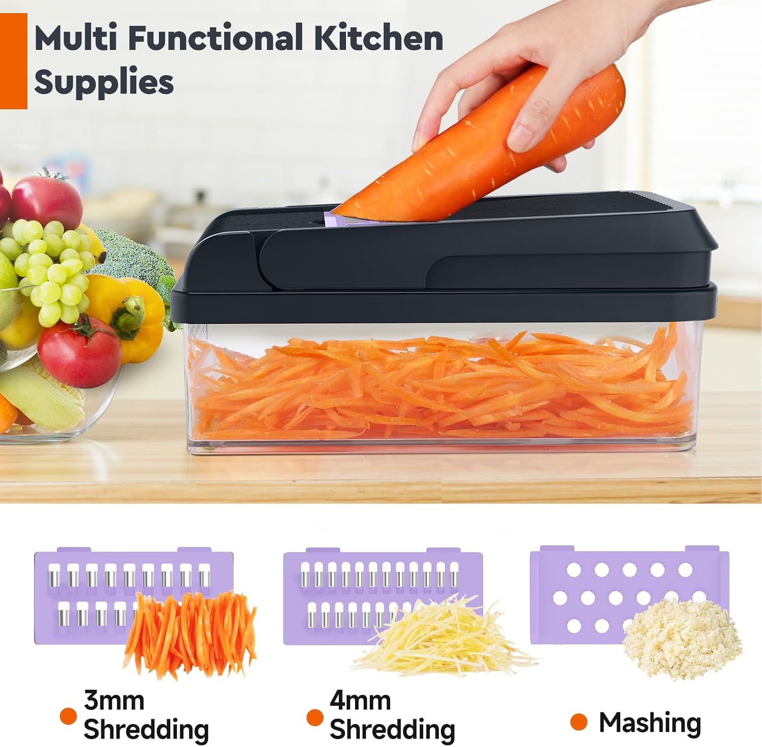 12-in-1 Vegetable Chopper, Food Veggie Chopper With Container | Kitchen Prep Tool, Cheese Grater, Home Essentials & Kitchen Gadgets, with Sharp Stainless Steel Blades(7 Blades, Green)