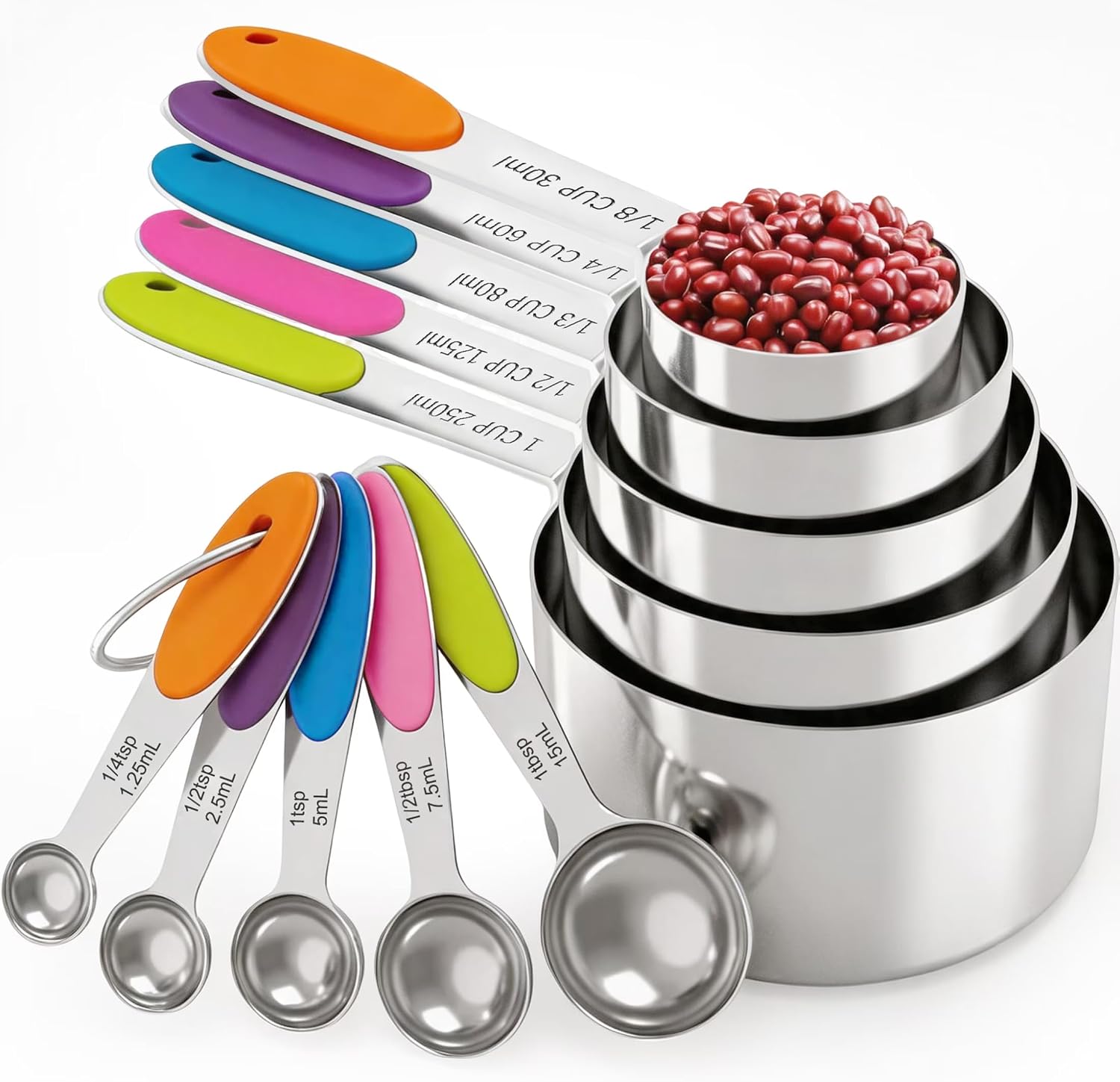 15-Piece Magnetic Measuring Set with Measuring Cup, Multi-Size Spoons & Cups for Baking & Cooking