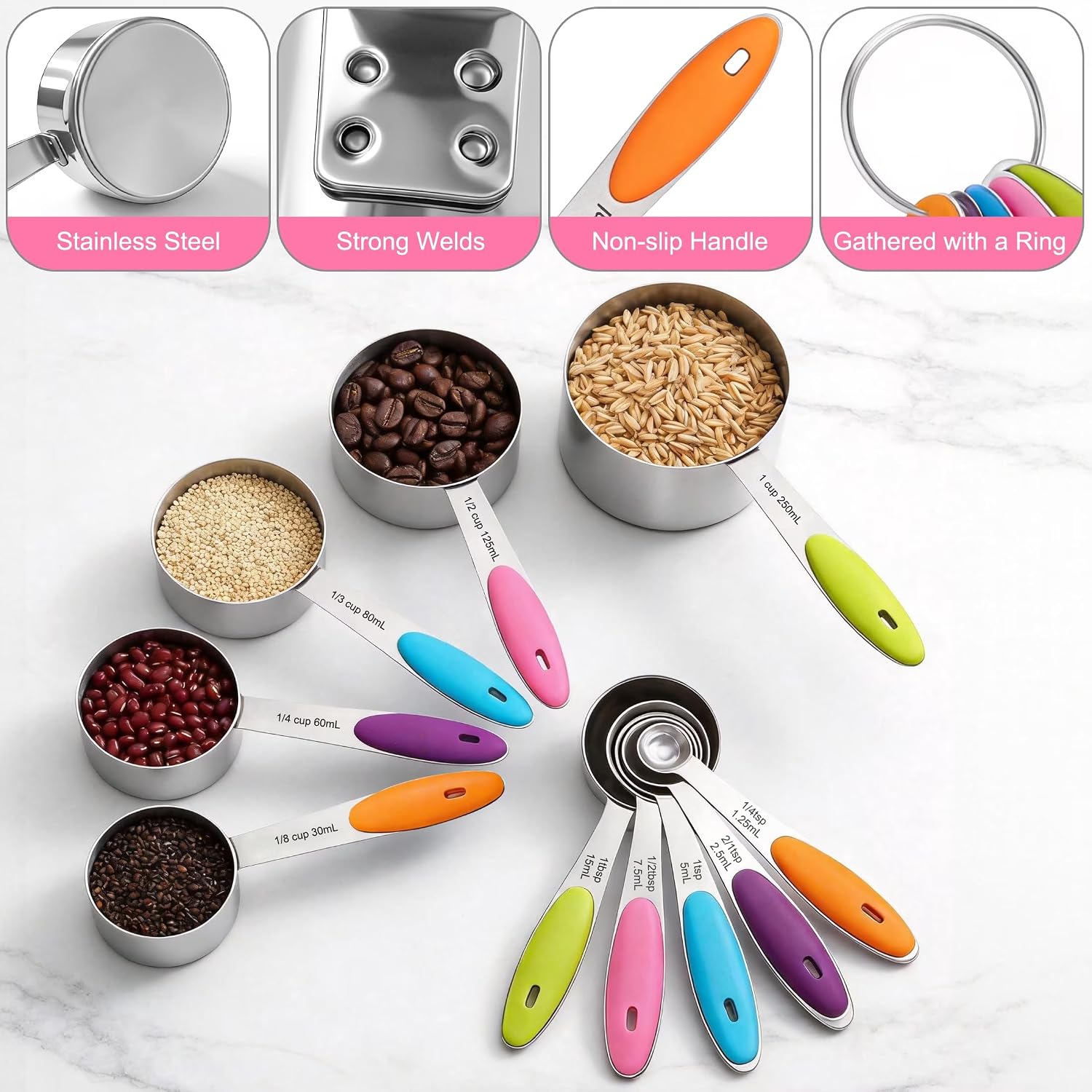 15-Piece Magnetic Measuring Set with Measuring Cup, Multi-Size Spoons & Cups for Baking & Cooking