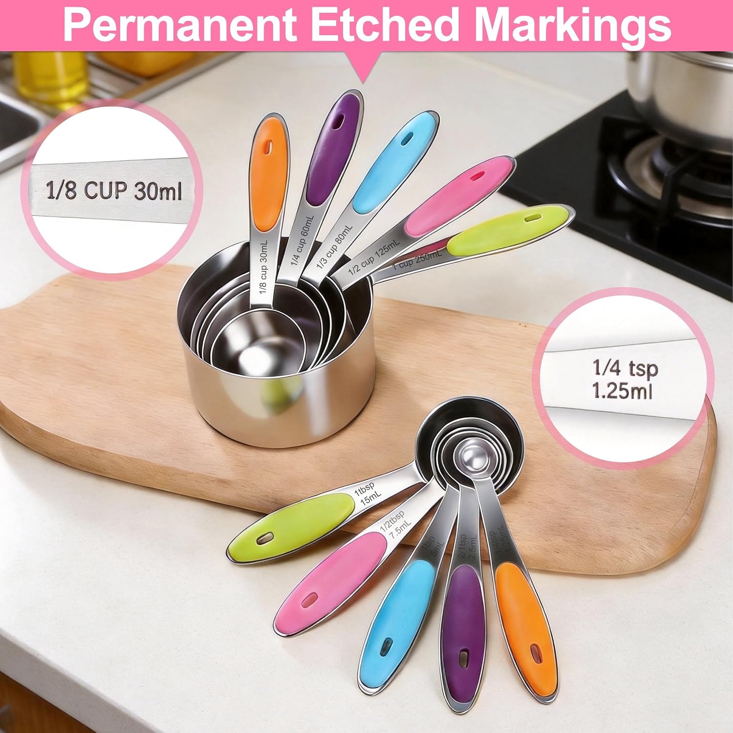 15-Piece Magnetic Measuring Set with Measuring Cup, Multi-Size Spoons & Cups for Baking & Cooking