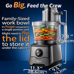 14-Cup Food Processor, 1000W Motor, Storage Drawer, Metallic Color | 7 Speeds, XL Bowl & Large Feed Chute, French Fry Cutter, Chop, Slice, Shred & Mix Veggies, Cheese & Meat for Family Meals