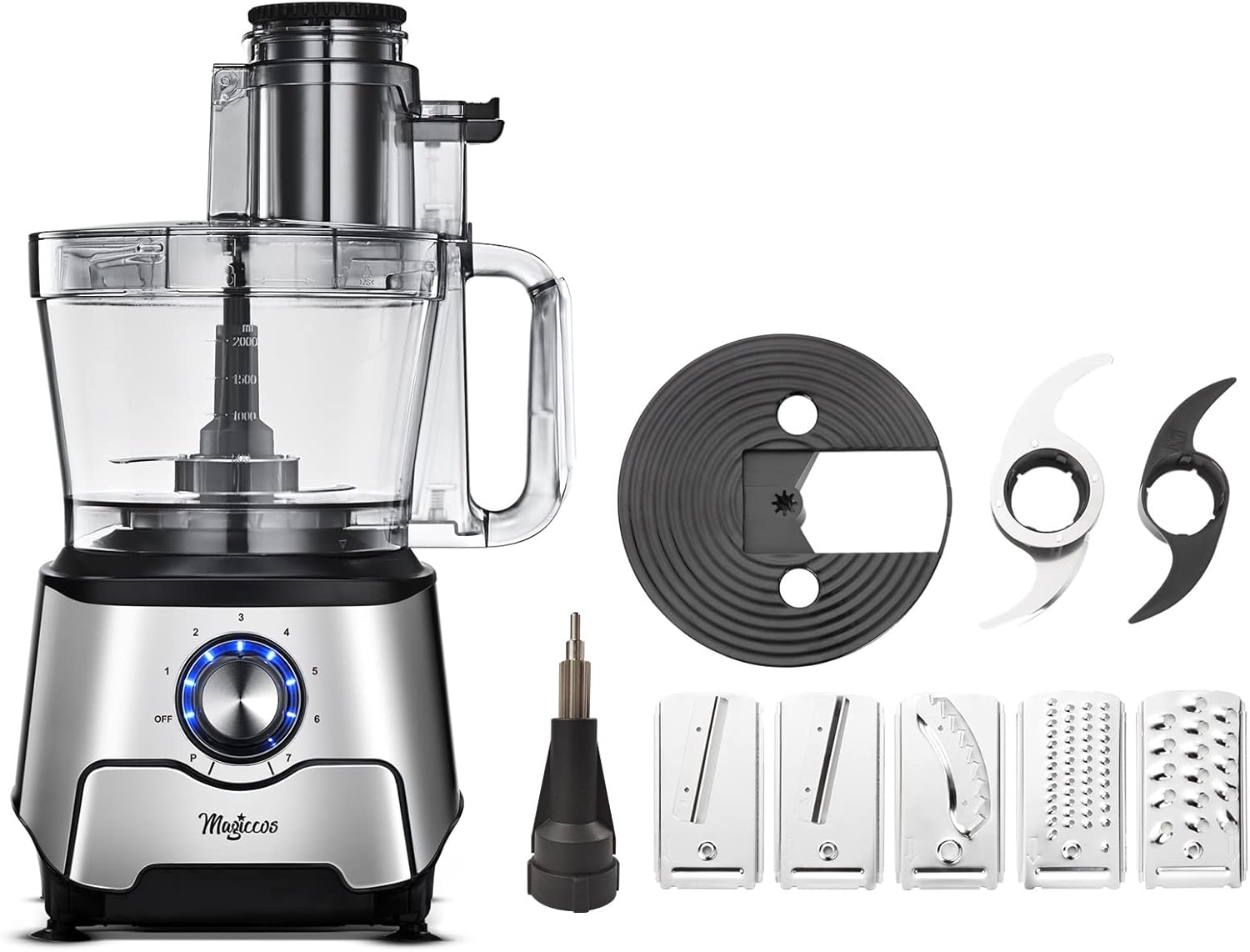 14-Cup Food Processor, 1000W Motor, Storage Drawer, Metallic Color | 7 Speeds, XL Bowl & Large Feed Chute, French Fry Cutter, Chop, Slice, Shred & Mix Veggies, Cheese & Meat for Family Meals
