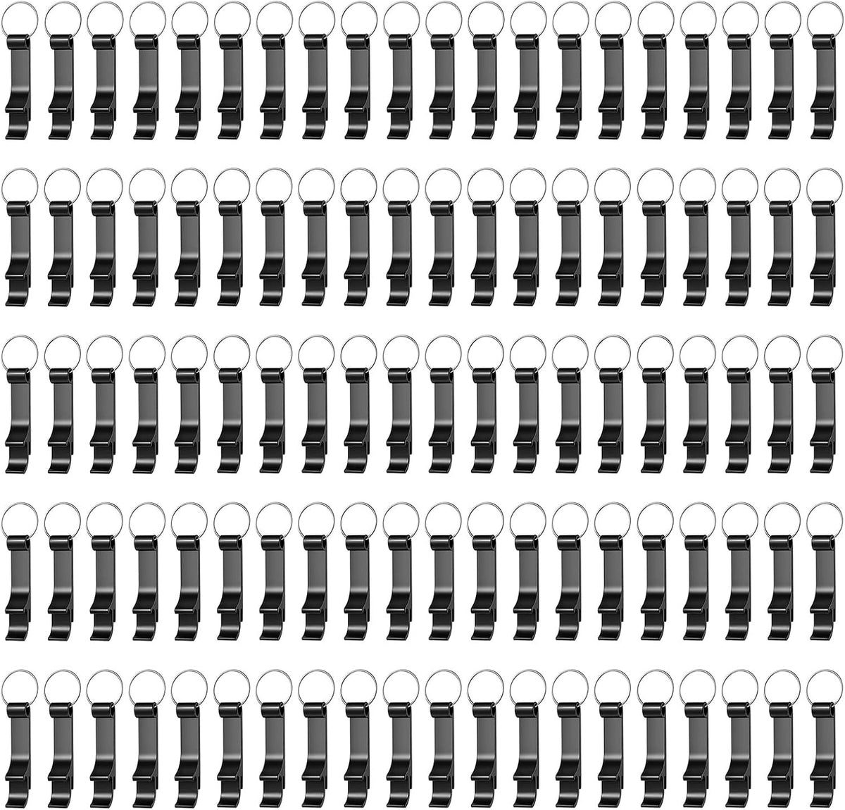 100 Pack Black Metal Bottle Opener Keychains, Tiny Beverage Opener Party Favor (Black, 100Pcs)