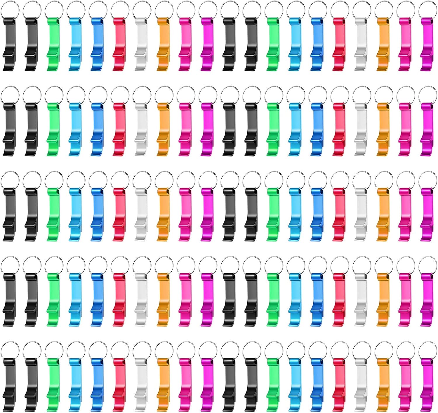 100 Pack Black Metal Bottle Opener Keychains, Tiny Beverage Opener Party Favor (Black, 100Pcs)