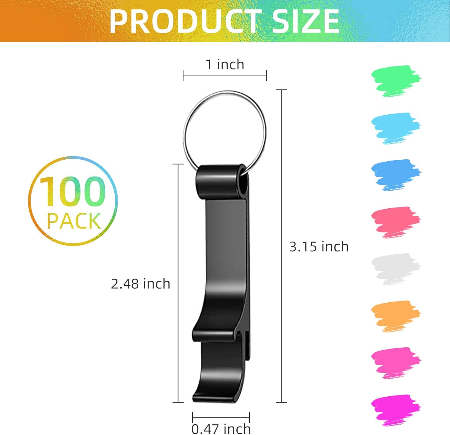 100 Pack Black Metal Bottle Opener Keychains, Tiny Beverage Opener Party Favor (Black, 100Pcs)